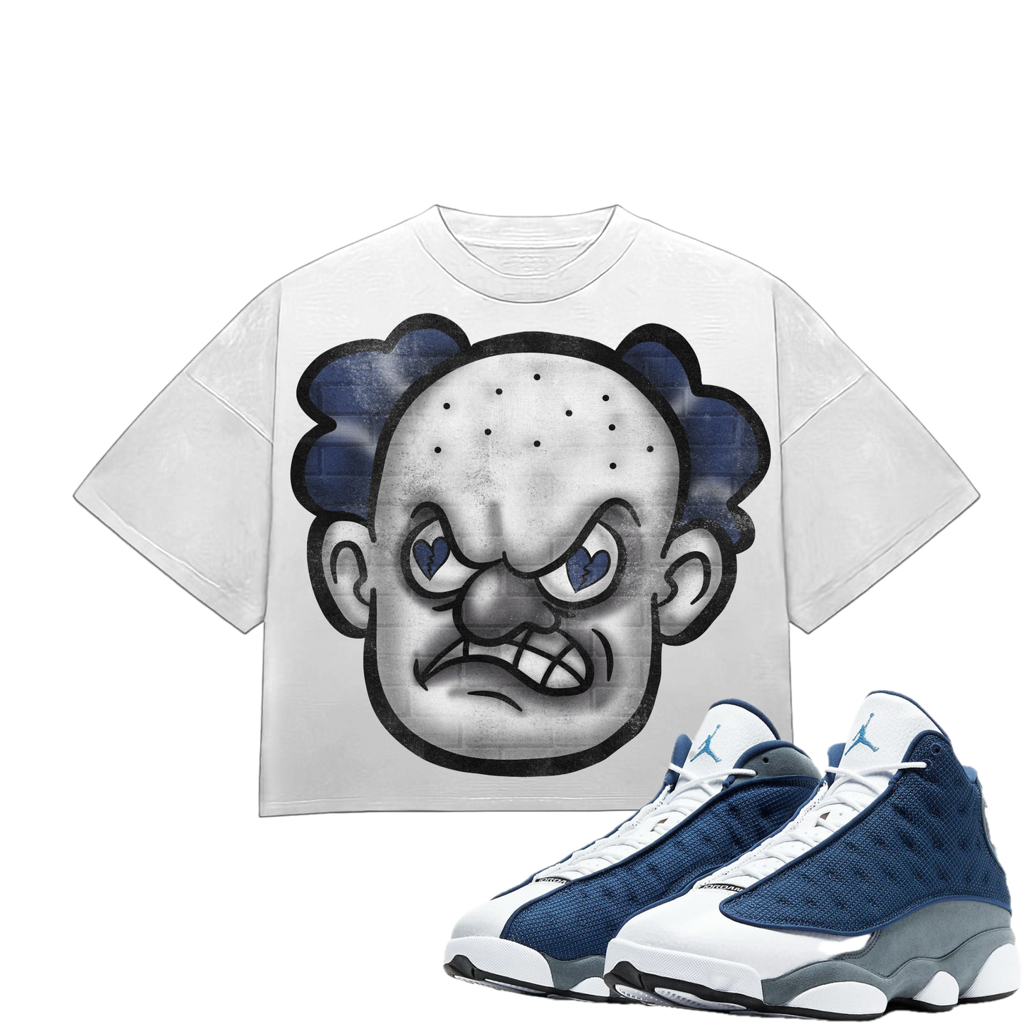 HeartBroken Clown French Blue & White T-Shirt